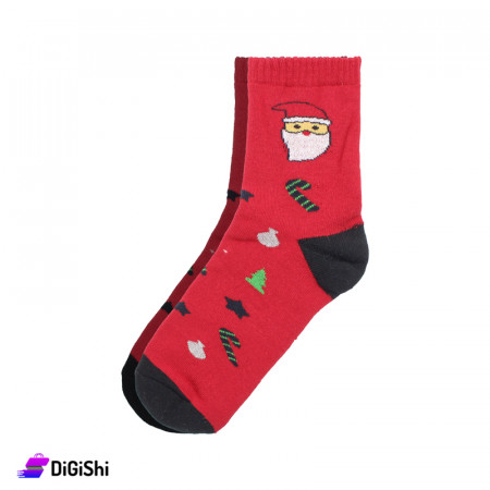 ZOX Plus Pairs of Women's Towel Long Socks with Santa Clause - Red