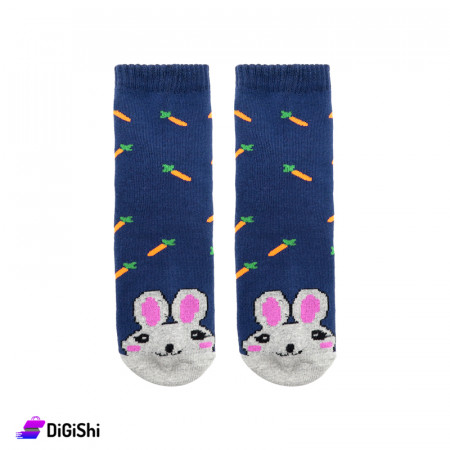 ZOX Plus Women's Medium Leg Socks with Rabbit Drawing - Dark Blue