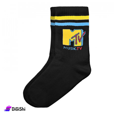 ZOX Plus Pairs of Men's Towel Long Leg Socks with M TV Logo  - Black