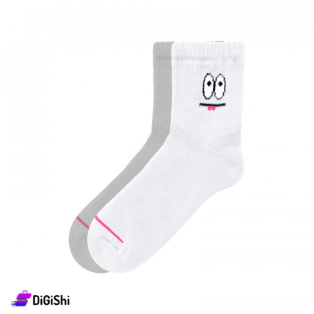 ZOX Plus Pair of Women's Towel Medium Socks Eyes Drawing - White