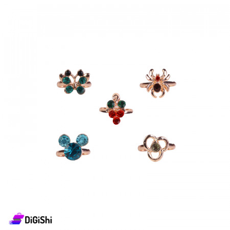 Set of rings in different shapes 5 pieces - Rose Gold - group 2