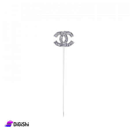 Chanel Shape Pin With Strass - Silver
