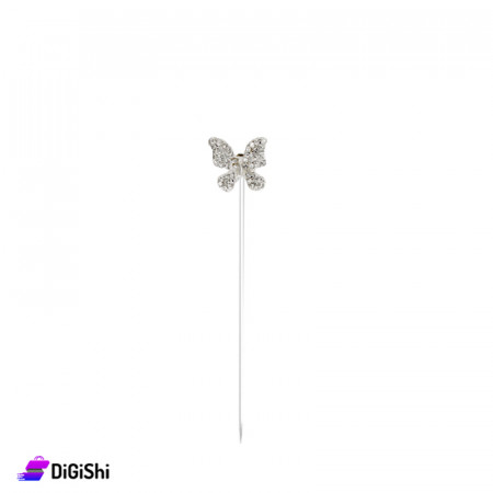 Butterfly Shape Pin With Strass - Silver