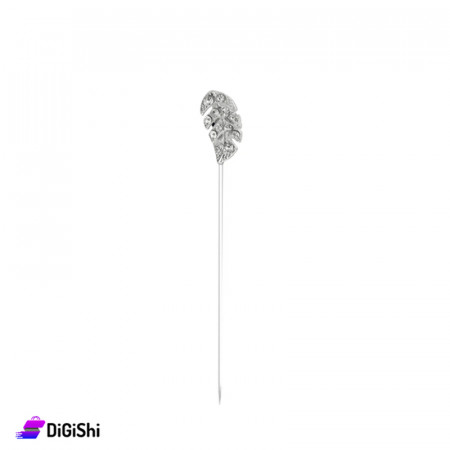 Tree Leave Shape Pin With Strass - Silver