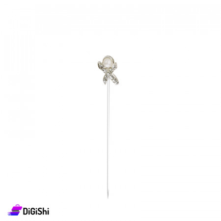 X Shape Pin With Strass and Pearl - Silver