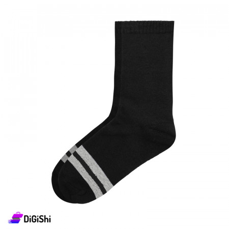 ZOX Plus Pairs of Men's Towel Long Leg Socks with Two Lines - Black