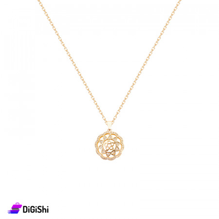 Necklace Inlaid with Zircon Lotus Shape - Golden
