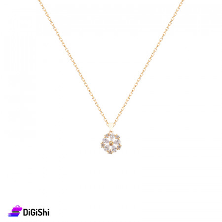 Necklace Inlaid with Zircon Rose Shape - Golden