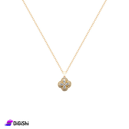 Necklace Inlaid with Zircon Clover Flower Shape - Golden