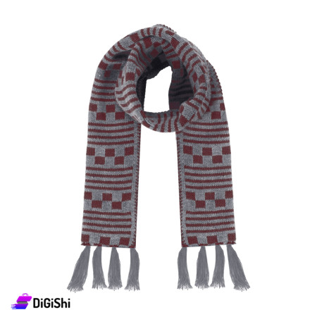 Wool Men's Double Layer Scarf - True Red