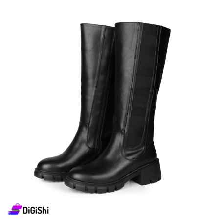 Women's Long Lined Leather Boots - Black