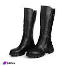 Women's Long Lined Leather Boots with Side Zip