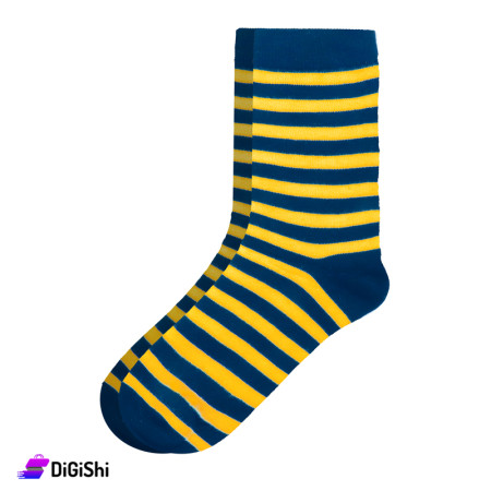 ZOX Plus Pairs of Men's Towel Long Striped Socks - Navy & Yellow