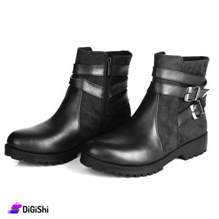 Women's Short Chamois & Leather Boots - Black