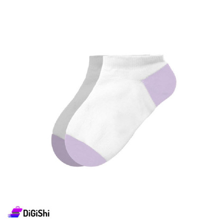 ZOX Pair Of Cotton Short Women's Socks - White and Purple