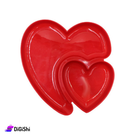 Double Hearts Plastic Plate - Red
