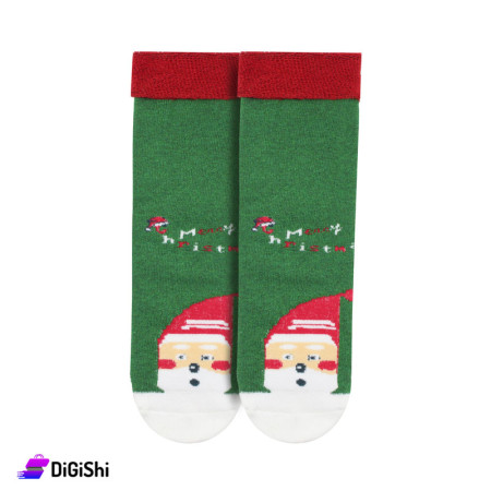 Pairs of Towel Medium socks with a Santa Clause  - Green