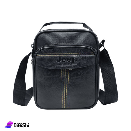 Jeep Buluo Men's Leather Hand and Shoulder Bag With Zippers - Black