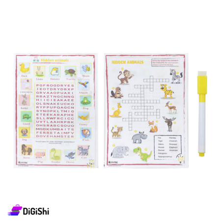 Flexible Transparent Plastic Educational Tablet Paper Names of Animals - Yellow