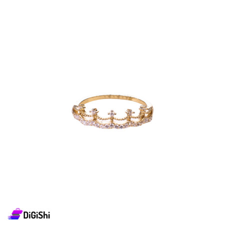 Thin Golden Ring with Zircon Stone and Crown Shaped - size 19