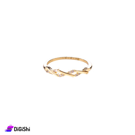 Classic Golden Wavy Ring with Zircon Stones - Model 3