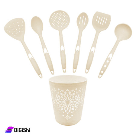 A Set of Spoons with a Plastic Basket - Beige