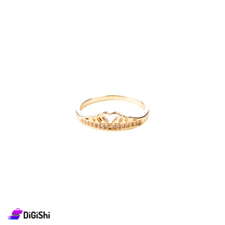 Thin Golden Ring with Zircon Stone and Crown Heart Shaped