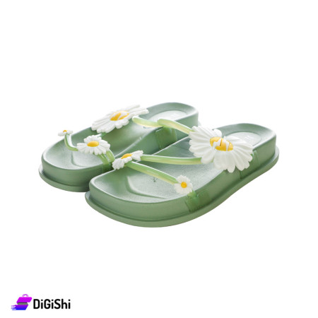 Women's rubber sandals with flowers - Light Green