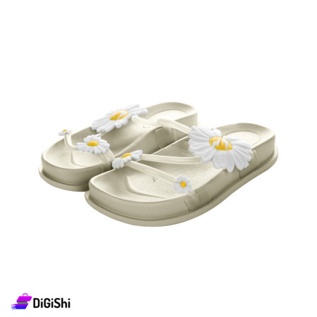 Women's rubber sandals with flowers - beige