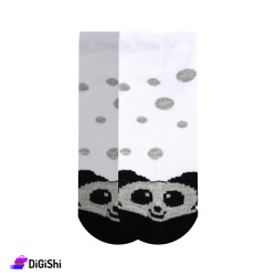 Pair of Women's Short Socks Panda Drawing