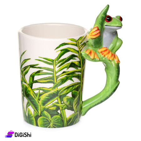 Ceramic Cup with Frog Handle - Green