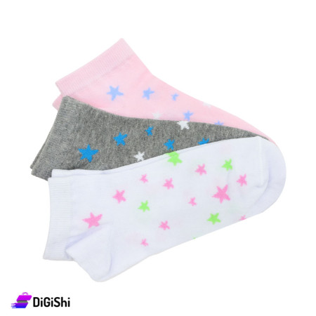 Al Samah Set Of Girl's Short Socks Stars Graphics - light colors