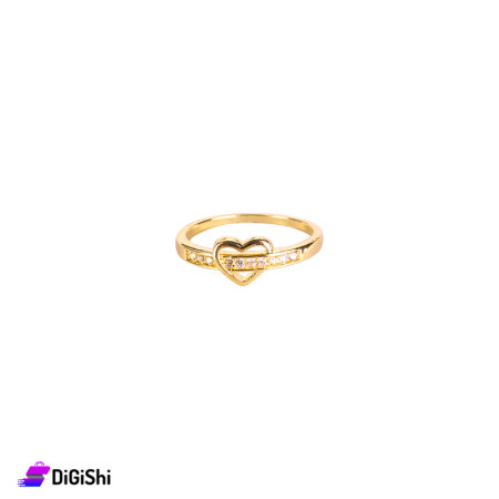 A Heart-Shaped Golden Ring Inside A Line With Zircon