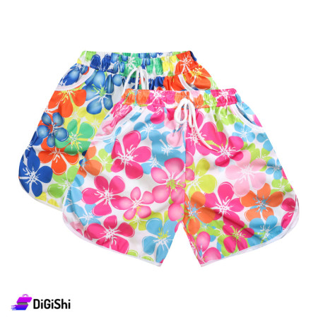 Women's Linoleum Shorts With Big Roses drawing