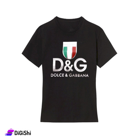 Women's Cotton Half Sleeves Sweatshirt with D&G Logo - Black -M142