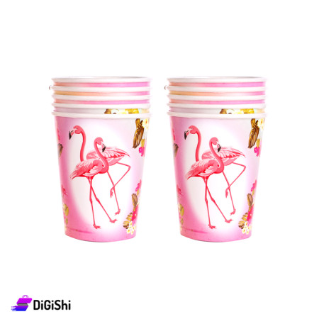 Set of 10 pieces Cardboard Cups Medium Size with FLAMINGO Print - Pink