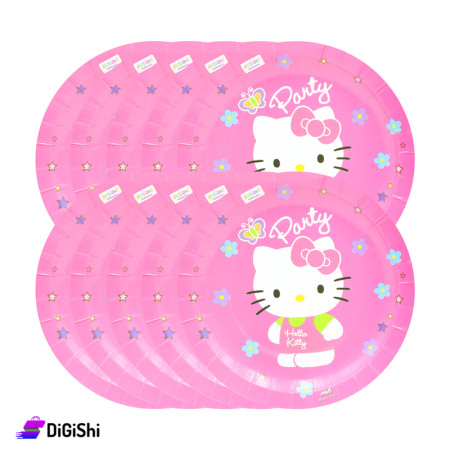 Set of 10 Pieces of Cardboard Dishes Big Size with Hello Kitty Print - Pink