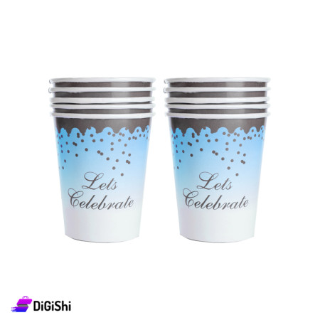 Set of 10 pieces Cardboard Cups Medium Size with Let's Celebrate Print - Light Blue