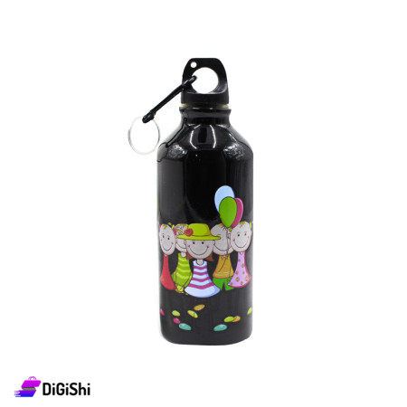 Children's Aluminium Bottle 350ml with Balloons - Black