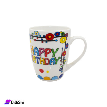Porcelain Double Cup with Happy Birthday Phrase - off white \ C