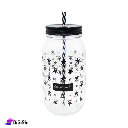 Glass Cup with Lid and Straw - Stars Drawing