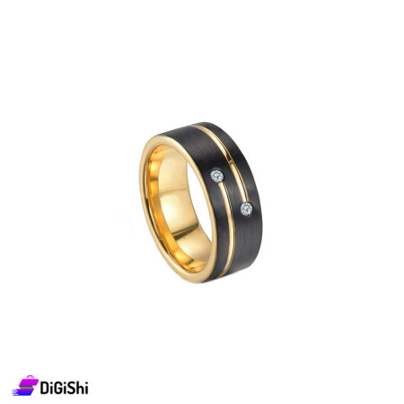 Men's Tungsten Ring with Diamonds - Black and Golden