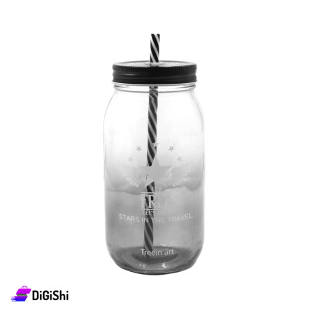 Glass Cup With Lid And Straw And A Star Drawing In White