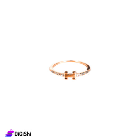 H Letter Ring with Zircon in Classic Model  - Golden Rose