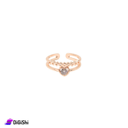 Heart Ring with Zircon in Classic Model  - Golden Rose