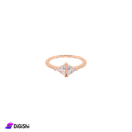 Two Triangles Ring with Zircon in Classic Model  - Golden Rose