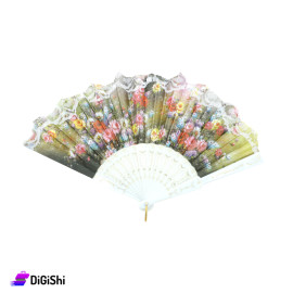 Plastic Manual Fan with Colorful Flowers Print - White
