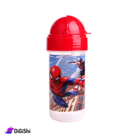 Spider Man Plastic Water Bottle for Kids with Straw - Red