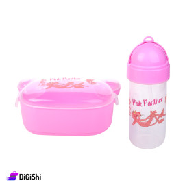 حافظة طعام مع مطرة ماء بلاستيك رسمة Pink Panther - زهر
