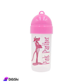 Pink Panther Plastic Water Bottle for Kids with Straw - Pink
